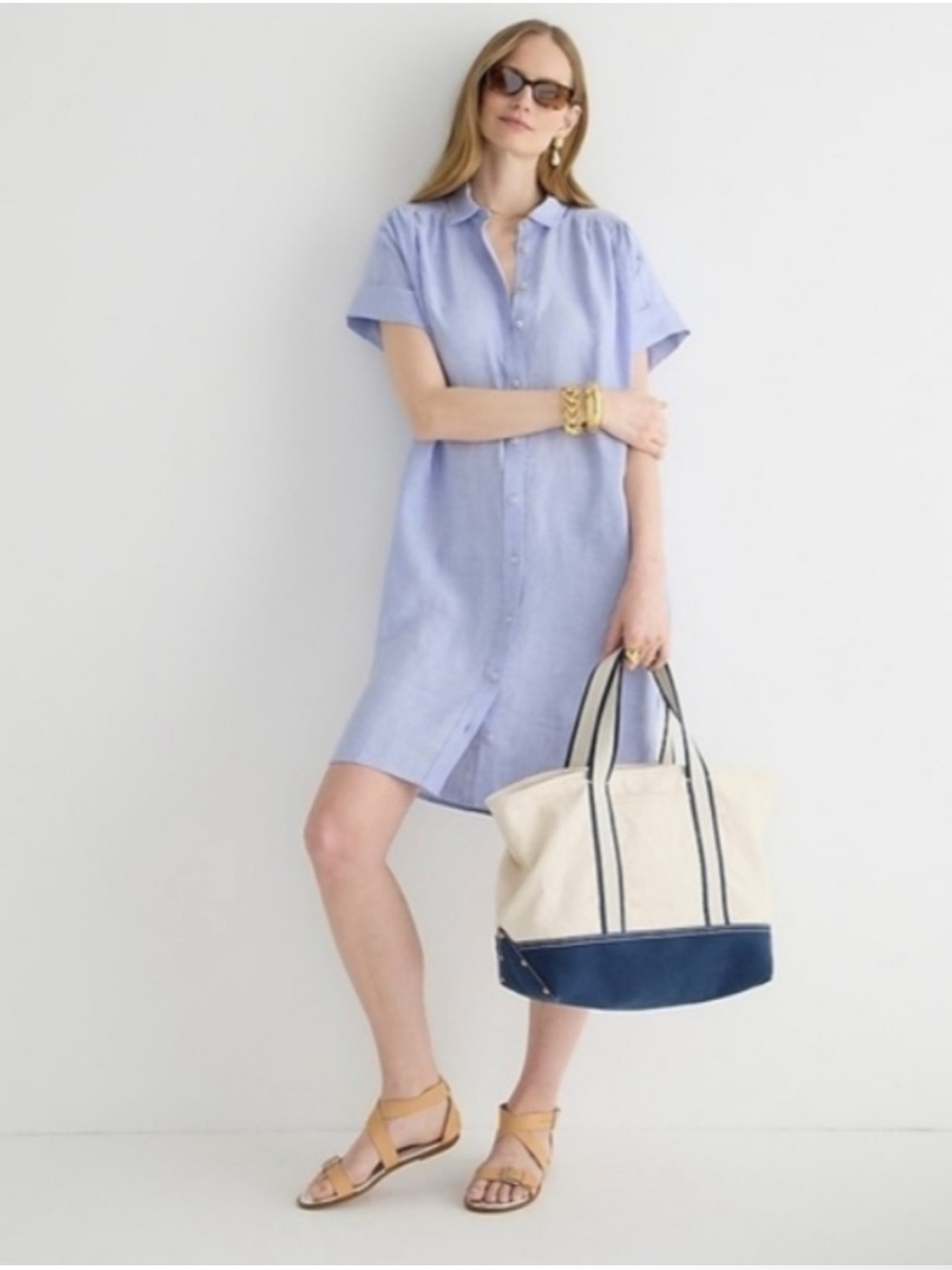 Baird McNutt x J. Crew Irish Linen Button Front  Shirt Dress w/ Rolled Sleeve